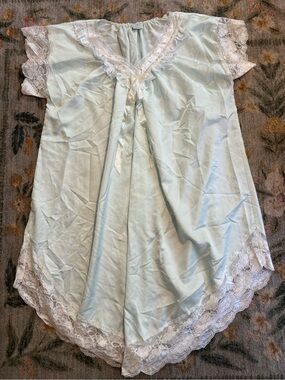Gilligan O'Malley Vtg Nightgown‎ Pale blue Lace Cottage Prarie Large